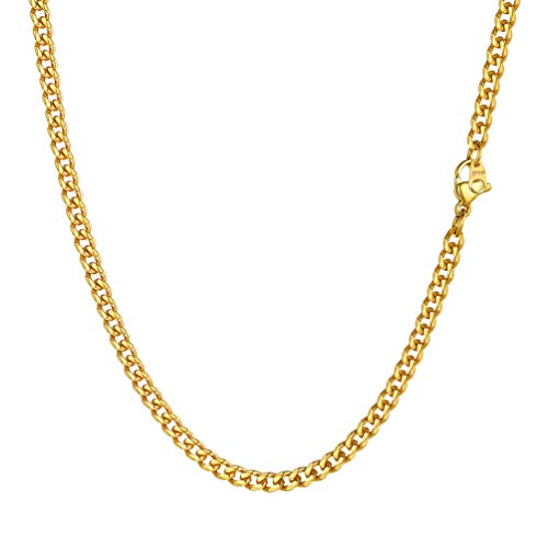 PROSTEEL Herren Collier 51cm 18k vergoldet Panzerkette Halskette Hip Hop Cuban Link Necklace 3mm breit kubanische Gliederkette Männer Jungen Modeschmuck für Geburtstag von PROSTEEL