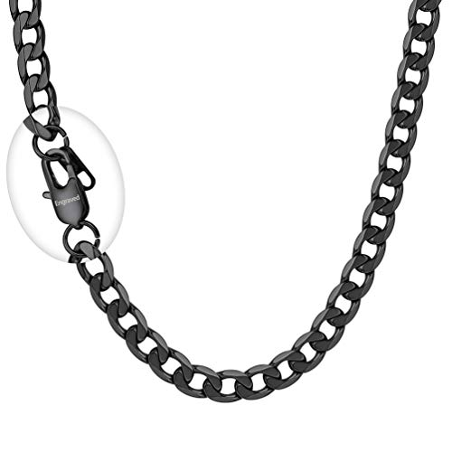 PROSTEEL Herren Collier 51cm schwarz Edelstahl Panzerkette mit personalisiert Verschluss 6mm breit Gliederkette Männer Jungen Modeschmuck Accessoire für Geburtstag von PROSTEEL