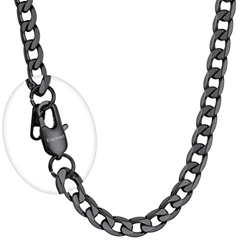 PROSTEEL Herren Collier 51cm schwarz Edelstahl Panzerkette mit personalisiert Verschluss 9mm breit massiv Gliederkette Männer Jungen Modeschmuck Accessoire für Geburtstag von PROSTEEL