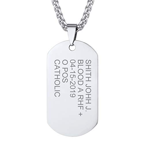 PROSTEEL Herren Collier personalisiert Dog Tag mit 60cm Edelstahl Weizenkette Horizontale Lasergravur Erkennungsmarke Anhänger einzigartig Modeschmuck Geschenk für Geburtstag Jahrestag von PROSTEEL