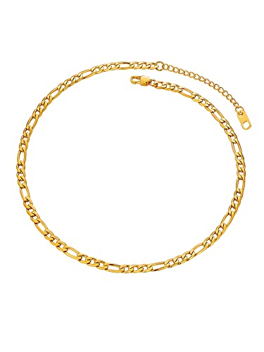 PROSTEEL 18k vergoldet Choker Kette 36cm kurze glänzend Figarokette 4mm breit verstellbare Damen Collier Street Style 3+1 Gliederkette Modeschmuck für Mädchen Frauen von PROSTEEL