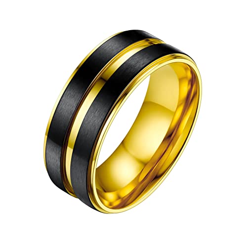 PROSTEEL Herren Edelstahl zweifarbiger Bandring 8mm breit Größe 67 schwarz+golden Partnerring Ehering für Männer stilvoller Verlobungsring Trauring Modeschumck Accessoire von PROSTEEL