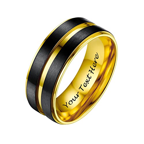 PROSTEEL Herren Edelstahl zweifarbiger Bandring 8mm breit Größe 67 schwarz+golden Partnerring Ehering für Männer stilvoller personalisiert Verlobungsring Trauring Modeschumck Accessoire von PROSTEEL