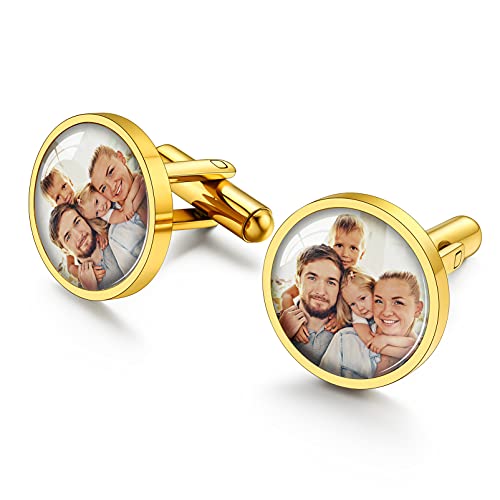 PROSTEEL Herren Fotogravur Manschettenknöpfe schwarz Edelstahl personalisiert Foto Namen Manschettenknopf Hochzeit Verlobung Modeschmuck Accessoire von PROSTEEL