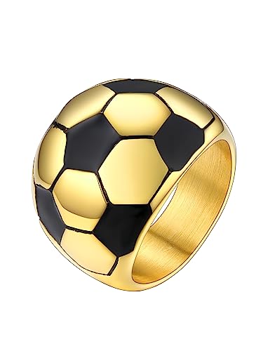 PROSTEEL Herren Fußball Statement Ring 18k vergoldet Ringgröße 62 Hip Hop Stil Groß Ring in Ball Form Biker Motorradfahrer Modeschmuck Accessoire von PROSTEEL