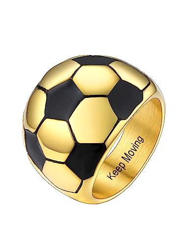 PROSTEEL Herren Fußball Statement Ring 18k vergoldet Ringgröße 62 Hip Hop Stil personalisierter Groß Ring in Ball Form Biker Motorradfahrer Modeschmuck Accessoire von PROSTEEL
