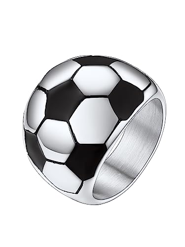 PROSTEEL Herren Fußball Statement Ring Edelstahl Ringgröße 62 Hip Hop Stil Groß Ring in Ball Form Biker Motorradfahrer Modeschmuck Accessoire von PROSTEEL