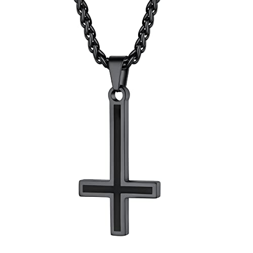 PROSTEEL Halskette mit umgekehrtem Kreuz, für Herren, aus Edelstahl, Anhänger mit Sankt-Steinkreuz, vergoldet / schwarz, Metall, Kein Edelstein von PROSTEEL