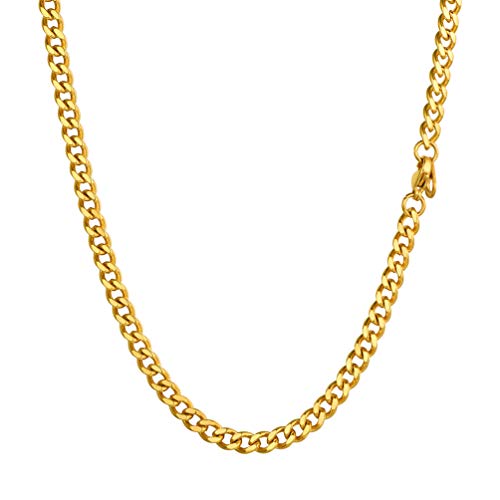 PROSTEEL Herren Halskette 18k vergoldet 61cm/4,8mm massiv Panzerkette schwer kubanische Gliederkette Cuban Chain Necklace Hip Hop Stil trendiger Schmuck Accessoire Geschenk für Männer Jungen von PROSTEEL