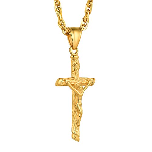 PROSTEEL Herren Halskette 18k vergoldet Kruzifix Kreuz Anhänger mit 55 + 5cm Singapurkette Männer Jungen Hip Hop Modeschmuck mitbox von PROSTEEL