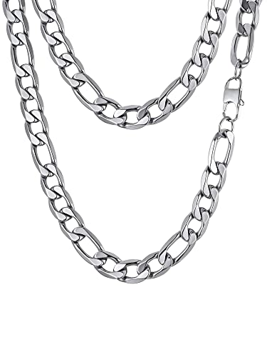 PROSTEEL Damen Herren Edelstahl glänzend Figarokette 13mm breit Halskette 1+3 Gliederkette 46cm/18 Kettelänge Hip Hop Modeschmuck Accessoire von PROSTEEL