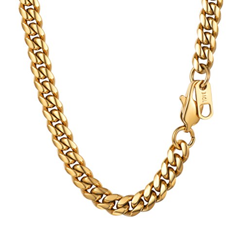 PROSTEEL Herren Halskette 6mm breit Panzerkette 18k vergoldet Hip-Hop Street Style Schwer Kubanische Gliederkette 76cm/gold für Männer Jungen PROSTEEL Herren Halskette 6mm breit Panzerkette 18k vergoldet Hip-Hop Street Style Schwer Kubanische Gliederkette 76cm/gold für Männer Jungen von PROSTEEL