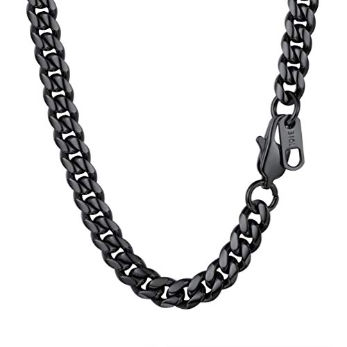 PROSTEEL Herren Hip-Hop Street Style Halskette 6mm breit Panzerkette 66 cm/26 inches Schwarz Metall plattiert Schwer Kubanische Gliederkette für Männer Jungen, schwarz von PROSTEEL