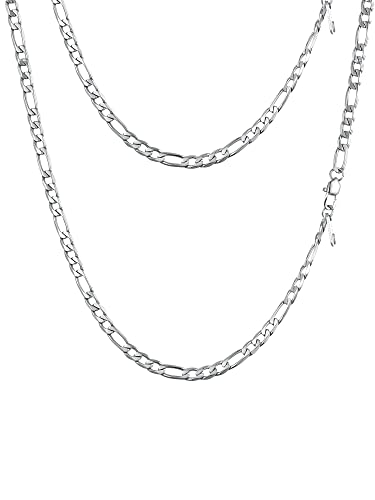 PROSTEEL Herren Figarokette 4mm breit Edelstahl glänzend Halskette 1+3 Gliederkette 55cm/22 Kettelänge Accessoire für Männer Jungen perfektes Geburtstag für Vatertag von PROSTEEL