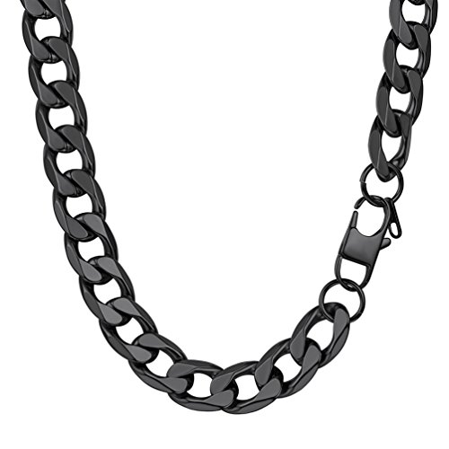 PROSTEEL Herren Halskette Edelstahl Panzerkette 13mm Breite schwer Glieder Link Gliederkette Herren Hip-Hop Kette, 46CM lang, Schwarz von PROSTEEL