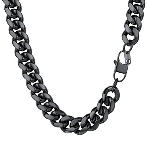 PROSTEEL Herren Hip-Hop Street Style Halskette 14mm breit Panzerkette 46 cm Schwarz Metall plattiert Schwer Kubanische Gliederkette für Männer Jungen, schwarz von PROSTEEL