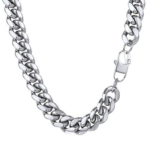 PROSTEEL Panzerkette 14mm breit Herren Halskette Edelstahl Schwer Kubanische Gliederkette 46cm/18 Kettelänge Hip-Hop Street Style Schmuck für Männer Jungen, silber von PROSTEEL