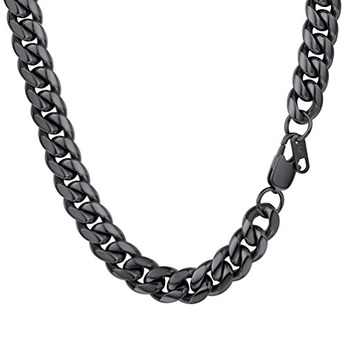 PROSTEEL Herren Hip-Hop Street Style Halskette 10mm breit Panzerkette 46 cm Schwarz Metall plattiert Schwer Kubanische Gliederkette für Männer Jungen, schwarz von PROSTEEL