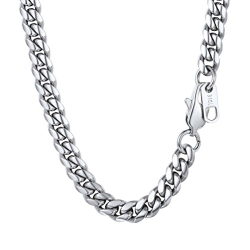 PROSTEEL Herren Panzerkette 6mm breit Halskette Edelstahl Schwer Kubanische Gliederkette für Männer Jungen 66cm Kettelänge Hip-Hop Street Style Schmuck, silber von PROSTEEL