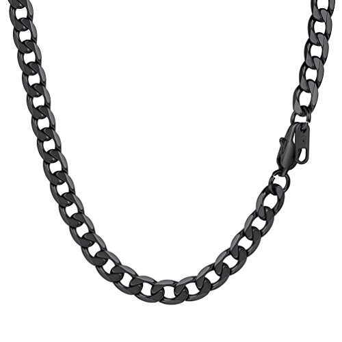 PROSTEEL Herren Halskette Edelstahl Panzerkette 6mm Breite schwer Glieder Link Gliederkette Herren Hip-Hop Kette, 71CM lang, Schwarz von PROSTEEL