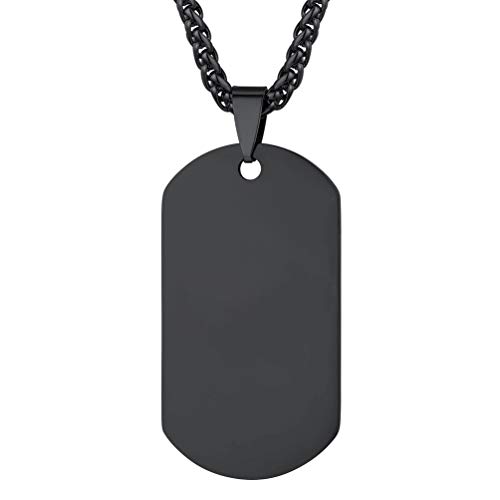 PROSTEEL Herren Halskette schwarz Edelstahl Militärische Erkennungsmarke 60cm verstellbar Weizenkette mit Dog Tag Anhänger Modeschmuck für Männer Jungen von PROSTEEL