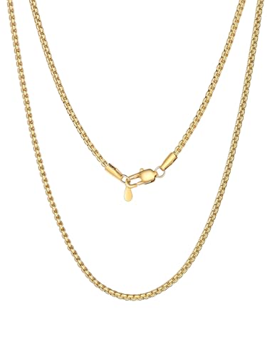 PROSTEEL Herren Kette 2mm breit 18k vergoldet Platte Venezianierkette Erbskette Damen Halskette Hochwerig Kette Silber/Gold/Schwarz 36cm von PROSTEEL