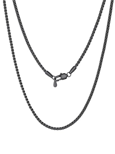 PROSTEEL Herren Kette 2mm breit Schwarz Platte Venezianierkette Erbskette Damen Halskette Hochwerig Kette Silber/Gold/Schwarz 51cm von PROSTEEL