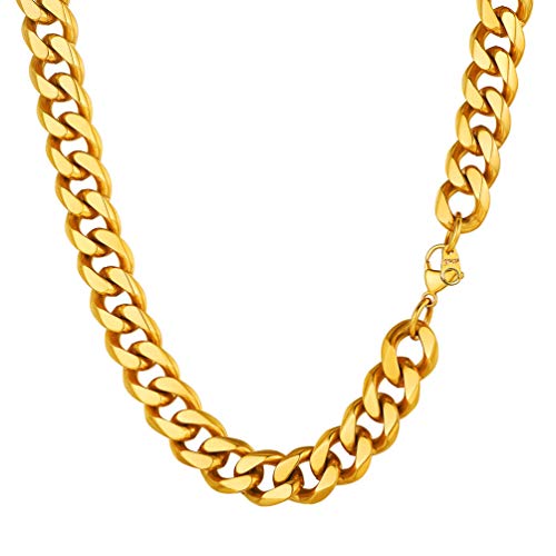 PROSTEEL Herren Kette Collier 18k vergoldet 46cm/18 in. Panzerkette Halskette 12mm breit kubanische Gliederkette Hip Hop Cuban Link Necklace Modeschmuk Männer Frauen von PROSTEEL