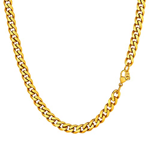 PROSTEEL Herren Kette Collier 18k vergoldet 46cm/18 in. Panzerkette Halskette 6mm breit kubanische Gliederkette Hip Hop Link Chain Necklace Modeschmuck Accessoire für Männer Frauen von PROSTEEL