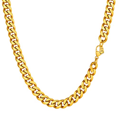 PROSTEEL Herren Kette Collier 18k vergoldet 46cm/18 in. Panzerkette Halskette 9mm breit kubanische Gliederkette Hip Hop Link Chain Necklace Modeschmuck Accessoire für Männer Frauen von PROSTEEL