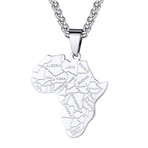 PROSTEEL Herren Kette Edelstahl Afrika Landkarte Anhänger mit englischen Grenzen Design 60cm verstellbare Weizenkette afrikanische Hip Hop Stil Halskette Schmuck für Männer Jungen von PROSTEEL