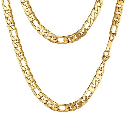 PROSTEEL Herren Kette Edelstahl Figarokette Halskette Link Kette 7MM Breit Gliederkette für Herren, 51CM lang, Gold von PROSTEEL