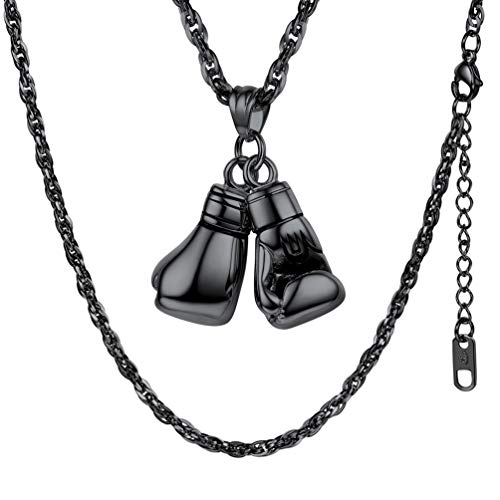 PROSTEEL Herren Kette schwarz Edelstahl Anhänger mit Kette Sportliche Handschuhe Boxhandschuhe Halskette Sportliche ModeSchmuck Accessoire für Weihnachten Geburtstag von PROSTEEL