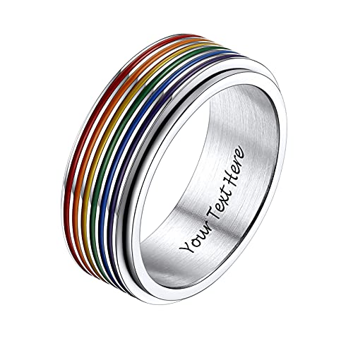 PROSTEEL Herren LGBTQ Bandring personalisiert Spinner Ring in Größe 64 Edelstahl drehbarer Stressabbau Ring Verlobungsring Partnerring Modeschmuck für Homosexuell von PROSTEEL