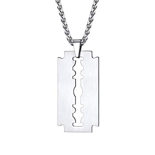 PROSTEEL Herren Rasierklinge Halskette 55+5cm Edelstahl Razor Blade Anhänger mit Weizenkette trendig eBoy Pendant Necklace Modeschmuck für Männer Jungen von PROSTEEL