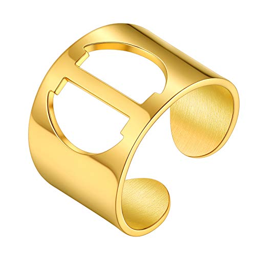 PROSTEEL Herren Ring Buchstabe I 18k vergoldet Großbuchstabe Offener Ring Cool Männer Frauen Initiale Bandring Fingerring verstellbar Modeschmuck Accessoire von PROSTEEL