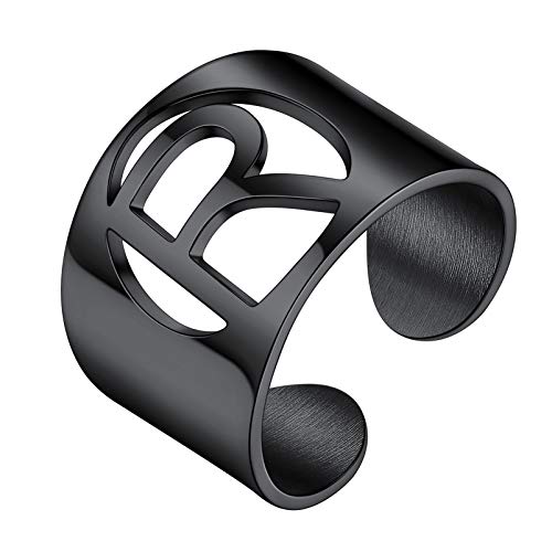 PROSTEEL Herren Ring Buchstabe R Schwarz Großbuchstabe Offener Ring Cool Männer Frauen Initiale Bandring Fingerring verstellbar Modeschmuck Accessoire von PROSTEEL