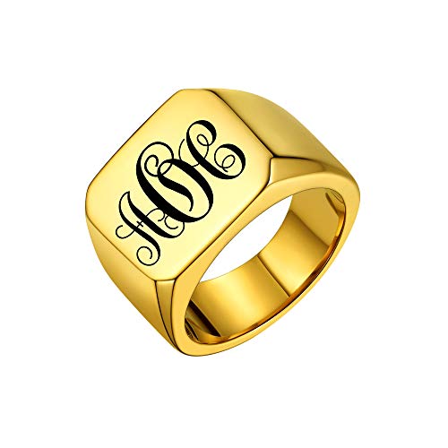 PROSTEEL Herren Ring Hip Hop Siegelring Größe 67 18k vergoldet Initialen Monogramm personalisiert Band Ring hochglanzpoliert Partnerring für Männer Jahrestag von PROSTEEL