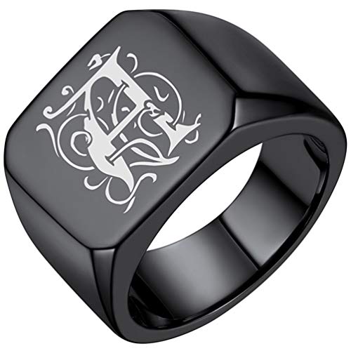 PROSTEEL Herren Ringe Hip Hop Siegelring Größe 59 schwarz Edelstahl hochglanzpoliert personalisiert Buchstabe Band Ring Gotik Biker Ring für Jungen Männer Geburtstag von PROSTEEL