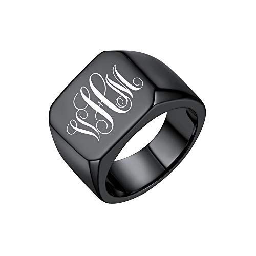 PROSTEEL Herren Ringe Initialen Monogramm Siegelring Größe 59 schwarz Edelstahl hochglanzpoliert personalisiert Band Ring Punk Biker Ring Geburtstag Modeschmuck für Männer von PROSTEEL