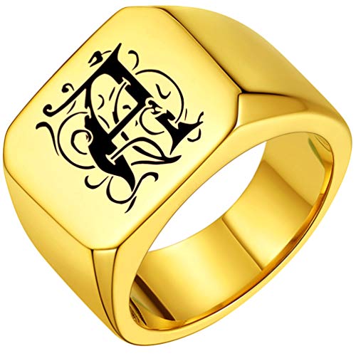 PROSTEEL Herren Siegelring Größe 59 Punk Stil 18k vergoldet hochglanzpoliert Band Ring Buchstabe personalisiert Verlobungsring Partnerringe für Männer Weihnachten von PROSTEEL