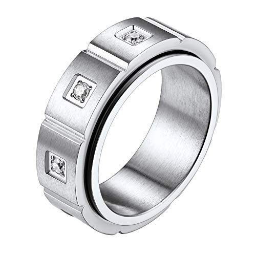 PROSTEEL Herren Spinner Ring Edelstahl Größe 54 drehbarer Bandring mit Zirkonia eingelegt Verlobungsring Freundschaftsring Modeschmuck Accessoire für Männer Frauen von PROSTEEL