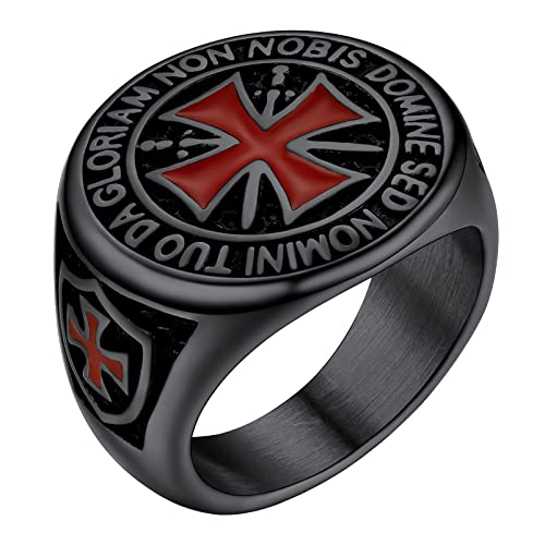 PROSTEEL Herren Tempelritter Siegelring Größe 59 Schwarz Kreuzritter Statement Ring für Männer Modeschmuck Accessoire von PROSTEEL