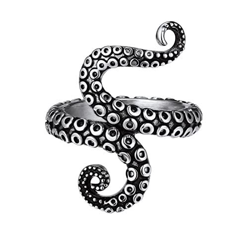 PROSTEEL Herren Tintenfisch Tentakel Statement Ring Edelstahl Größe 62 Gotik Punk Stil Finger Ring in Kraken Fangarm Form Biker Motorradfahrer Modeschmuck Accessoire von PROSTEEL