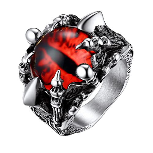 PROSTEEL Herren Todesklaue Statement Ring Roter Böser Blick Bandring Größe 69 Edelstahl Gothic Dämon Schädel Siegelring für Männer Halloween Modeschmuck Accessoire von PROSTEEL