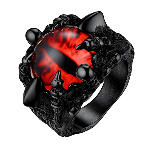 PROSTEEL Herren Todesklaue Statement Ring Roter Böser Blick Bandring Größe 69 Schwarz Gothic Dämon Schädel Siegelring für Männer Halloween Modeschmuck Accessoire von PROSTEEL