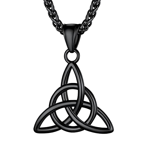 PROSTEEL Herren Triquetra Knoten Amulett Kette schwarz Edelstahl Keltisches Dreiheitsknoten Anhänger 55+5cm/3mm verstellbare Weizenkette Irischer religiöser Modeschmuck von PROSTEEL