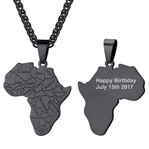 PROSTEEL Herren afrikanische Halskette personalisiert Afrika Landkarte Anhänger mit 55+5cm Weizenkette schwarz Edelstahl Englischen Grenzen Design Hip Hop Modeschmuck für Männer Jungen von PROSTEEL