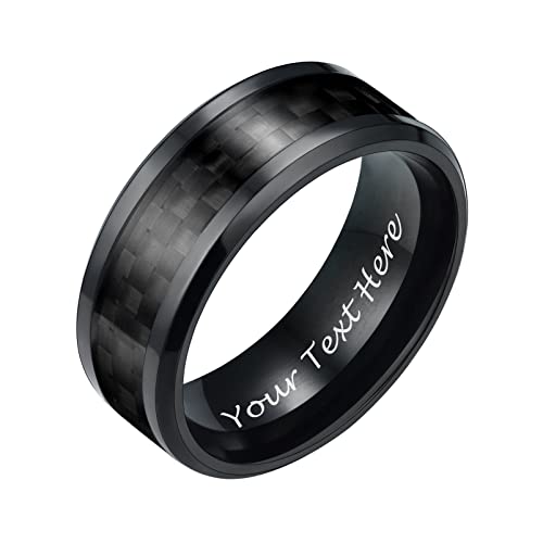 PROSTEEL Herren hochglanzpoliert Kohlefaser Ring Schwarz Größe 62 Hochzeit Verlobung personalisiert Bandring 8mm breit Partnerring Trauring Finger Ring Modeschmuck Accessoire für Geburtstag von PROSTEEL