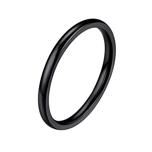 PROSTEEL Herren hochglanzpoliert Ring schwarz Größe 62 Hochzeit Verlobung Bandring 2mm breit Partnerring Trauring Finger Ring Modeschmuck Accessoire für Geburtstag von PROSTEEL